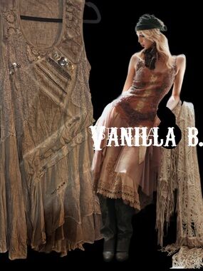 Vanilla Bay Taupe-Brown Layered Lace Midi Dress size X-Large